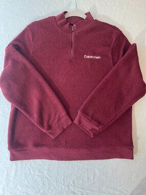 Calvin Klein Burgundy Sherpa Quarter-Zip Fleece Pullover Size L